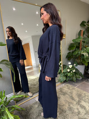Navy Textured Trousers Set Liora