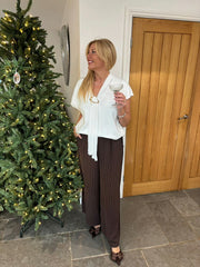 Winter White Short Sleeve Brooch Top Leona