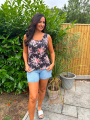 Black Vintage Floral Ruffle Vest Yasmin