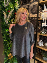 Silver Button Sleeve Shimmer Top Stevie
