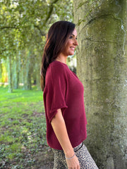 Wine Cotton Reverse Seam Knit Jo