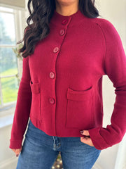 Wine Crew Neck Pocket Cardi Janet