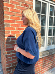 Navy Tie Front Blouse Brielle