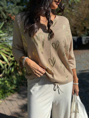 Camel Gold Heart Knit Top Jenna
