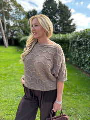 Mocha Short Sleeve Chevron Knit Kenna