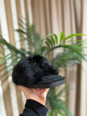 Black Fluffy Mule Slippers