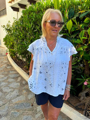 White Bubble Cotton Paisley Top Sammie