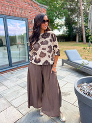 Chocolate Abstract Leopard Knit Top Dawn