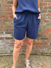 Navy Bubble Cotton Shorts