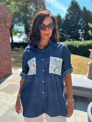 Denim Sequin Lace Detail Shirt Sharon