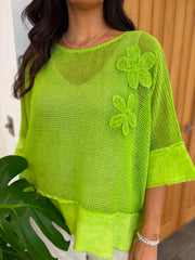 Lime Distressed Trim Net Top Shirley