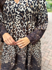 Chocolate Leopard Floral Trim Dress Eden
