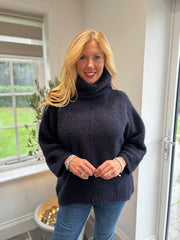 Navy Roll Neck Shimmer Knit Susan