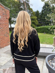 Black Contrast Trim Shimmer Cardi Ophelia