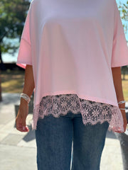 Pink Lace Hem Tee Beryl