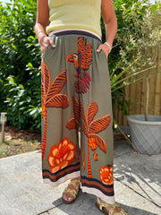 Khaki Tropical Print Trousers Maya