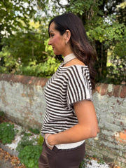 Chocolate Asymmetric Striped Knit Cora