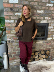 Chocolate Asymmetric Off Shoulder Knit Cora