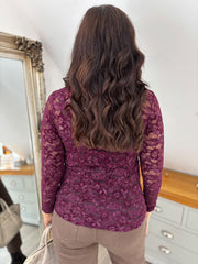 Wine Floral Lace Net Top Isabella