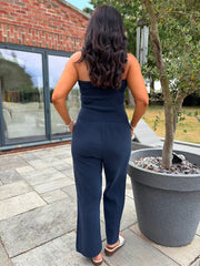 Navy Bubble Cotton Bandeau Jumpsuit