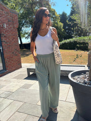 Khaki Wide Leg Pull On Trousers Cara