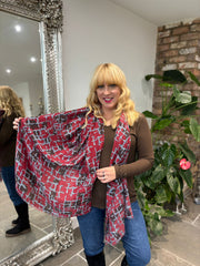 Wine Block Print Raw Edge Scarf