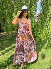 Chocolate Abstract Leaf Dress Odette