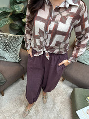 Aubergine Wide Leg Cuffed Trousers