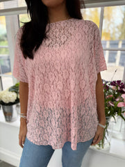Pink Textured Mesh Top Kaylee