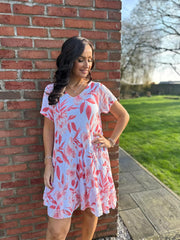 Red Floral Print Cotton Dress Clarice