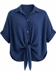 Navy Tie Front Blouse Brielle