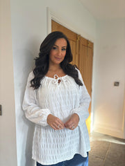 White Textured Bardot Top Maiya