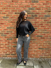 Grey Embellished Turn Up Jeans