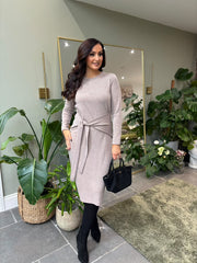 Mocha Tie Waist Knit Dress Flora