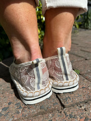 Stone Embroidered Mesh Espadrilles