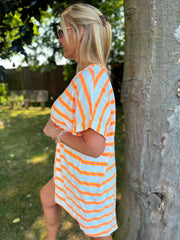 Neon Orange Oversized Striped Tee Ellen