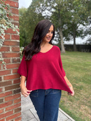 Wine V-Neck Reverse Seam Knit Diana