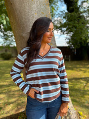 Blue V Neck Striped Sweat Top Demi