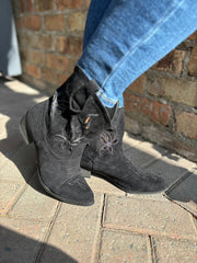 Black Floral Detail Western Boots