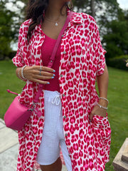 Red Leopard Bubble Cotton Shirt Dress Valerie
