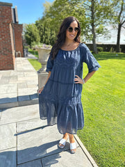 Navy Broderie Bardot Dress Orla