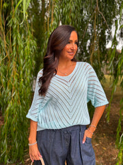 Aqua Chevron Knit Anabelle