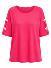 Lipstick Pink Applique Floral Crepe Top Astra