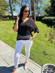 Black Open Weave Knit Cassandra