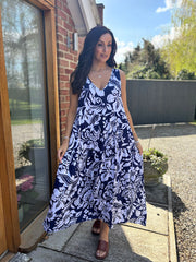 Navy Floral Sleeveless Dress Eira