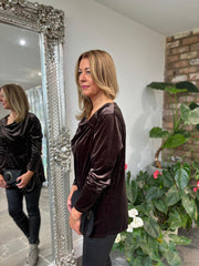 Chocolate Velour Cowl Neck Sparkle Top Olivia