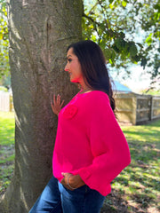 Lipstick Applique Ruffle Sleeve Knit Crystal