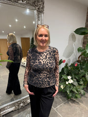 Grey Leopard Mesh Top Sofia