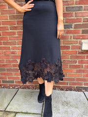 Black Floral Applique Knit Skirt Dina