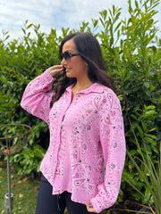 Candy Pink Paisley Bubble Cotton Shirt Alina